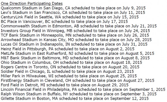 one direction tour dates