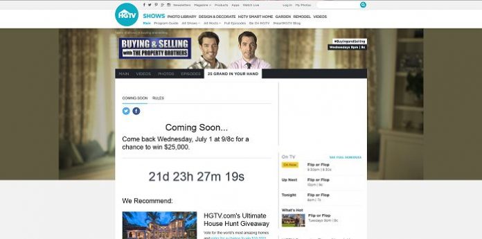 www.HGTV.com/25Grand - HGTV 25 Grand in Your Hand Sweepstakes - Code Word www.HGTV.com/25Grand - HGTV 25 Grand in Your Hand Sweepstakes - Code Word