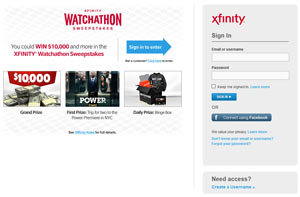 XFINITY Watchathon 2016 Sweepstakes Entry Form