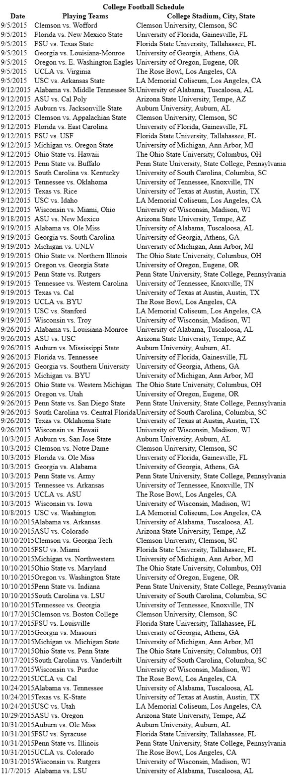 college football schedule