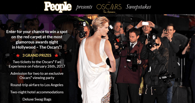 PEOPLE Red Carpet Oscars Fan Experience 2017 Sweepstakes (People.com/OFE2017)