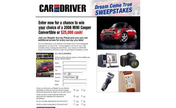 Car and Driver Dream Come True Sweepstakes! Car and Driver Dream Come True Sweepstakes!