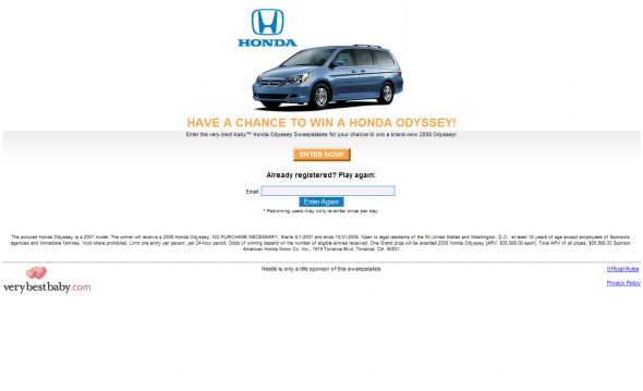 Very Best Baby Honda Odyssey Sweepstakes