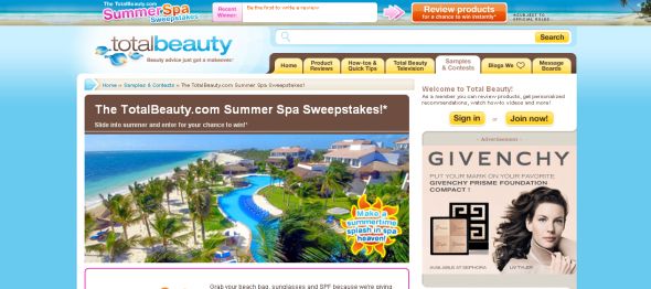 Total Beauty, Summer Spa Sweepstakes