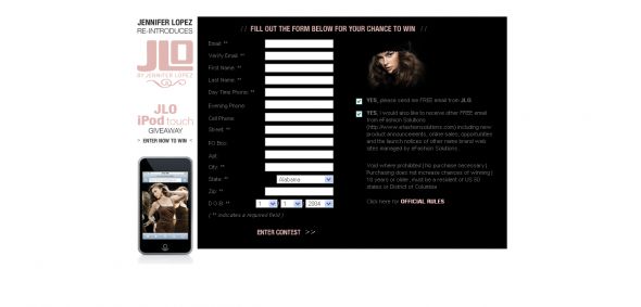 JLO Apple iPod Sweepstakes