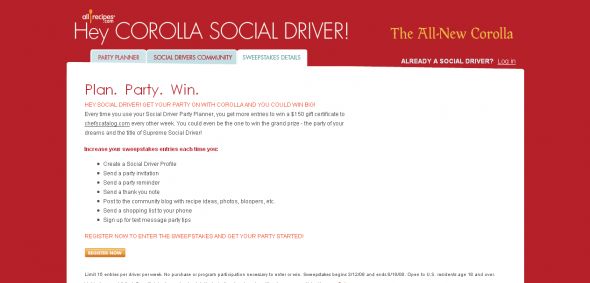 Corolla Social Driver Sweepstakes