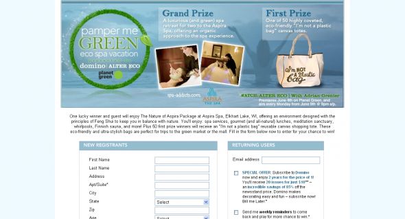 Domino – Pamper Me Green Eco Spa Vacation Sweepstakes