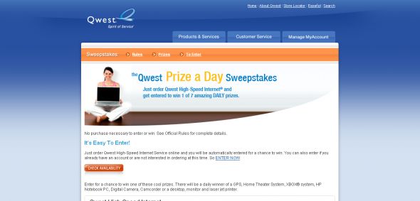 Qwest Prize A Day Sweepstakes