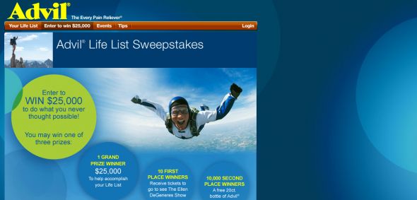 Advil $25,000 Life List Sweepstakes Advil $25,000 Life List Sweepstakes