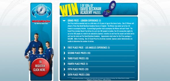 David Beckham Academy Match Master Games Sweepstakes