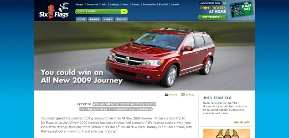 Six Flags/Chrysler Summer Sweepstakes