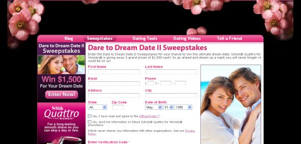 Schick Quattro – Dare to Dream Date II Sweepstakes