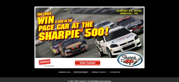 Sharpie and Staples – You Could Win a Ride in the Pace Car at the Sharpie 500 Sweepstakes