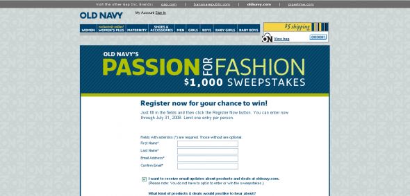 Old Navy’s Passion for Fashion $1,000 Sweepstakes