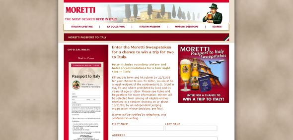Moretti Beer – Moretti Passport to Italy Sweepstakes