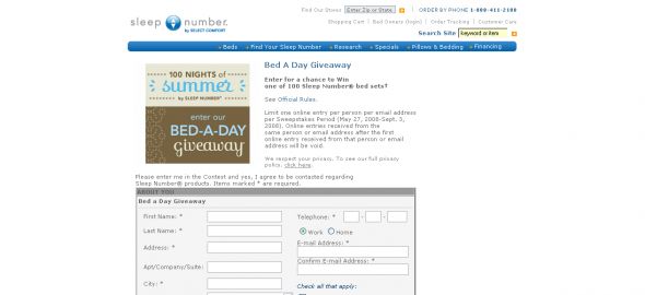 Sleep Number – Bed A Day Giveaway