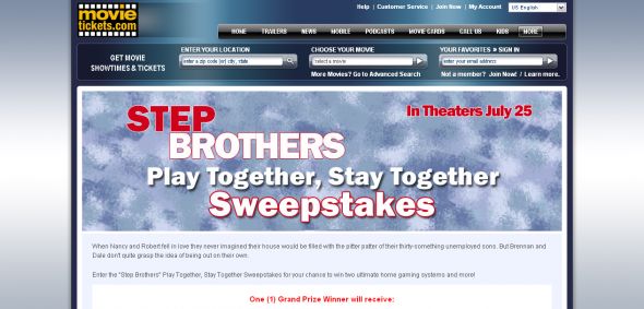 MovieTickets.com – Step Brothers – Play Together, Stay Together Sweepstakes