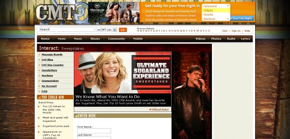 CMT.com – Ultimate Sugarland Experience Sweepstakes