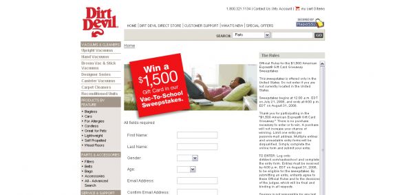 Dirt Devil.com – $1,500 American Express Gift Card Giveaway Sweepstakes