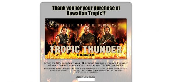 The Hawaiian Tropic – Tropic Thunder Movie Ticket Instant Win Game