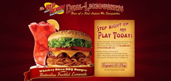 Red Robin Deal-Liciousness Three of a Kind Instant Win Game