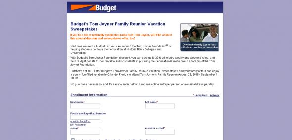 Budget’s Tom Joyner Family Reunion Vacation Sweepstakes