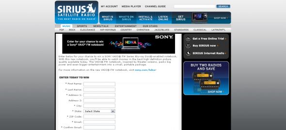 Sirius Satellite Radio – Sony Vaio Notebook Giveaway