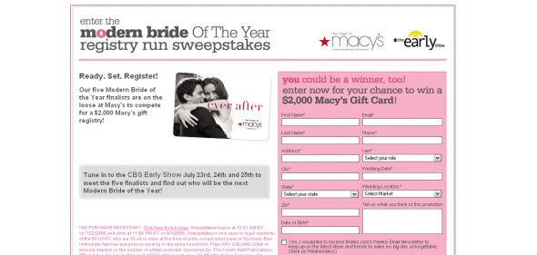Modern Bride of the Year Registry Run Sweepstakes