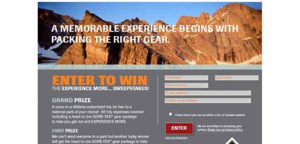 American Park Network & Gore-Tex Brand Experience More… Sweepstakes