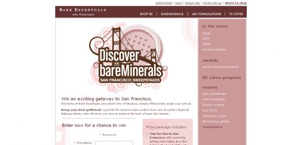 Discover bareMinerals San Francisco Sweepstakes