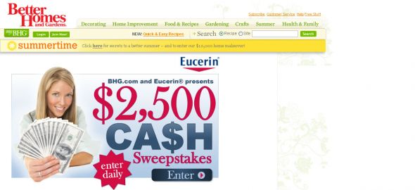 Better Homes & Gardens Online – Club Eucerin $2,500 Sweepstakes