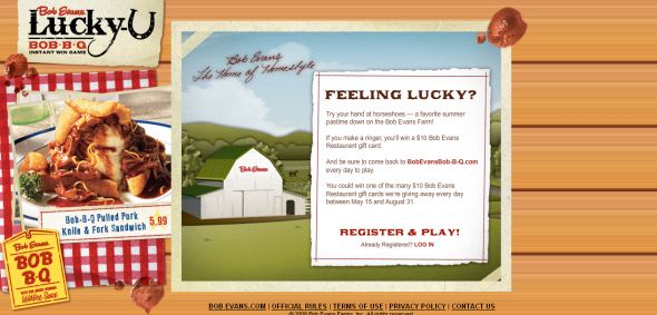 Bob Evans Lucky-U-Bob-B-Q Instant Win Game