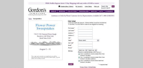 Gordons Jewelers – Flower Power Sweepstakes