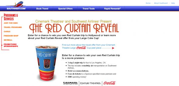 Cinemark Southwest Airlines OnLine Sweeps