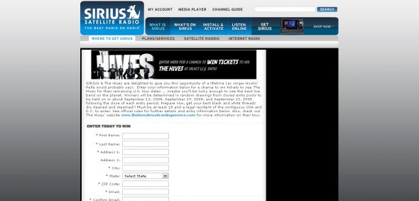 SIRIUS Satellite Radio - The Hives’ 2008 Ticket Giveaway Sweepstakes