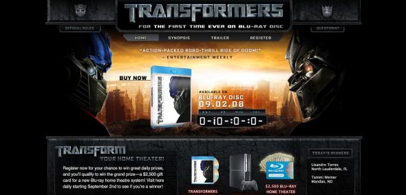 Official Blu-Ray Transformers Sweepstakes