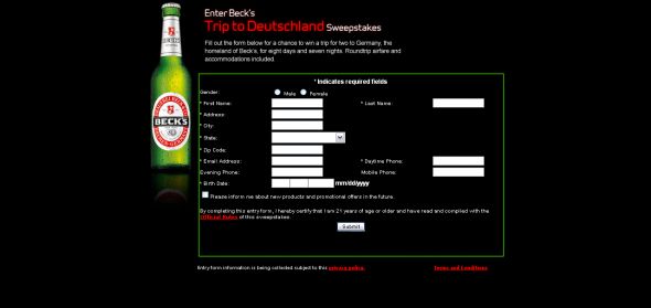 Beck’s -Trip To Deutschland- Sweepstakes