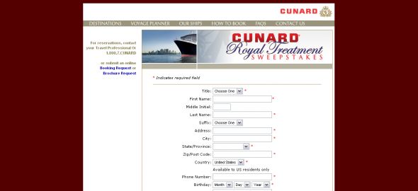 Cunard Line 2008 – The Royal Treatment Sweepstakes