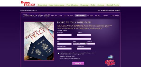 Coffee-mate – Escape to Italys Sweepstakes