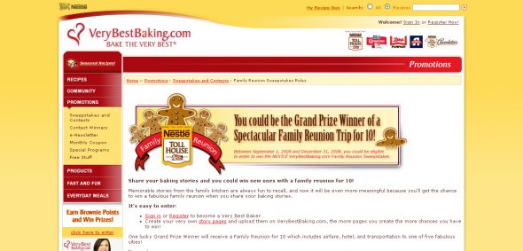 2008 Nestlé www.VeryBestBaking.com Family reunion sweepstakes