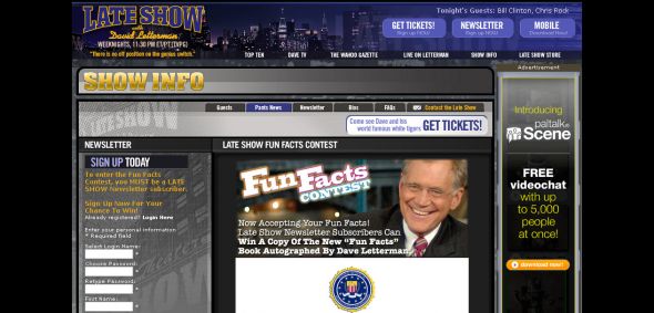 CBS – Late Show with David Letterman – Fun Facts Contest