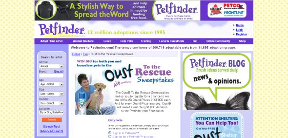 Petfinder.com – Foundation/Oust Sweepstakes – To The Rescue