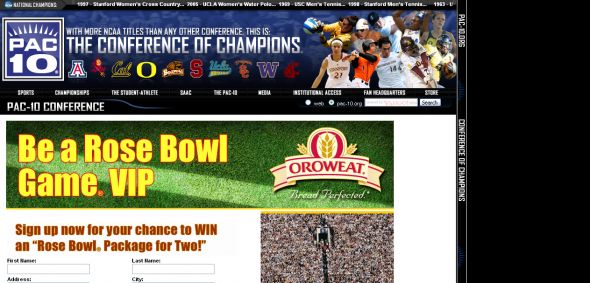 Pac-10 Conference - Oroweat VIP Rose Bowl Experience Sweepstakes