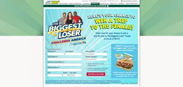 SUBWAY The Biggest Loser Finale Sweepstakes SUBWAY The Biggest Loser Finale Sweepstakes