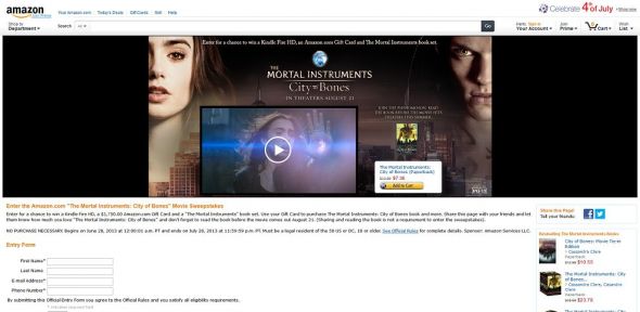 Amazon.com The Mortal Instruments: City of Bones Movie Sweepstakes Amazon.com The Mortal Instruments: City of Bones Movie Sweepstakes