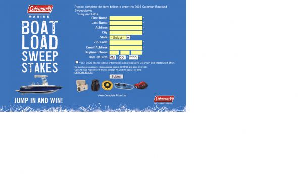 2008 Coleman Boatload Sweepstakes