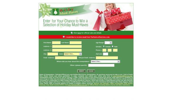 TheFabricofOurLives.com Holiday Must Haves Sweepstakes