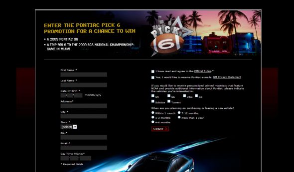 Pontiac Pick Six Giveaway