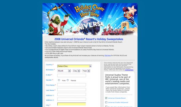 Universal Orlando Resort’s Holiday Sweepstakes