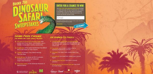 Bronx Zoo Dinosaur Safari Sweepstakes Bronx Zoo Dinosaur Safari Sweepstakes